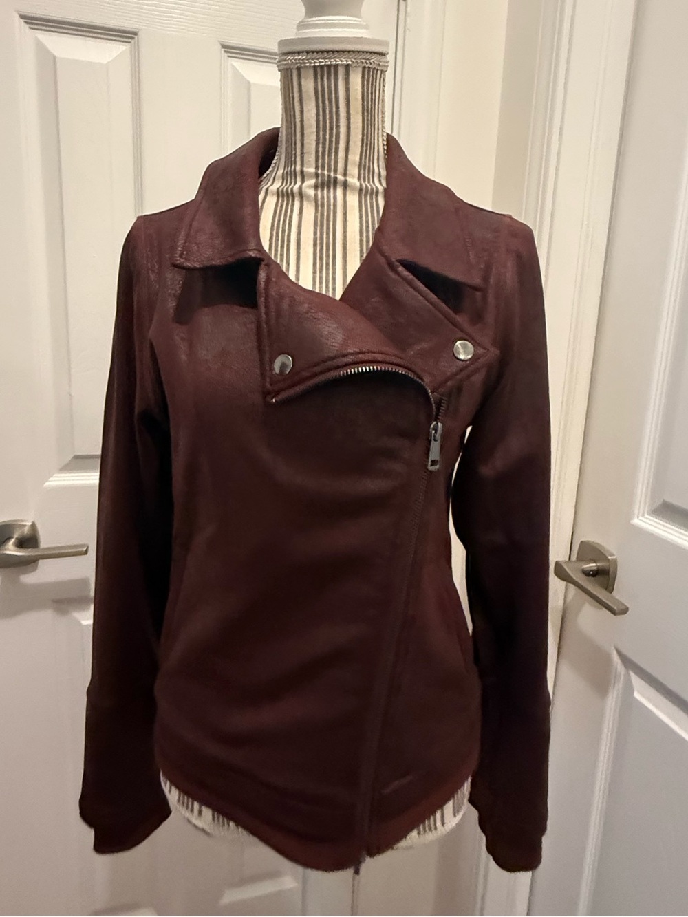 Grace & Lace Moto Jacket Zip Faux Leather Jacket - Burgundy Baordeaux Medium